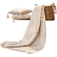 Wohndecke Webdecke Boho Stil Decke Sofadecke Plaid 130 x 170 Creme Makramee, Home-trends24.de