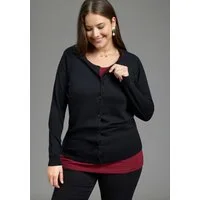 Laura Scott CURVE Strickjacke Große Größen hüftlange Form, figurumspielende Passform, mit Rundhalsausschnitt