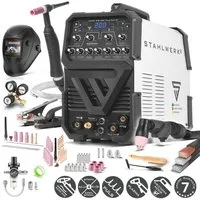 STAHLWERK Inverterschweißgerät AC/DC WIG 200 Puls CUT ST Vollausstattung, 10 - 200 A, Packung}, 20-tlg., Vollausstattung, Schweißgerät mit 200 A WIG & MMA, Alu & Dünnblech geeignet, Kombigerät