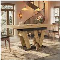 i@home Esstisch Teleskoptisch 119-158,5×80cm (Ausziehtisch mit W-förmigen Beinen und integriertem Stauraum), ideal für Küche, Wohnzimmer & Haustiere