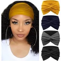 Zaewry Haargummi 4 Stück Stirnbänder Damen Boho Breite Haarband Weiche Yoga Stirnband