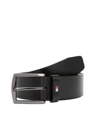 Tommy Hilfiger - Denton Ledergürtel mit Flag aus Emaille schwarz - Gr. - 90