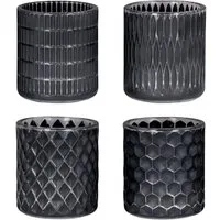 Levandeo® Teelichthalter, 4er Set Teelichthalter Schwarz Glas Windlicht Tischdeko Kerzenhalter