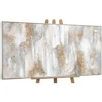 YS-Art Gemälde Philosophie, Abstrakte Bilder, Weiß Beige Gold Abstraktes Leinwand Bild Handgemalt 3D
