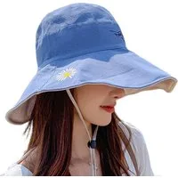 Zaewry Sonnenhut Damen Sommerhut Sonnenhut mit beidseitigem UV-Schutz Fischerhut mit gestickten Gänseblümchenmotiven