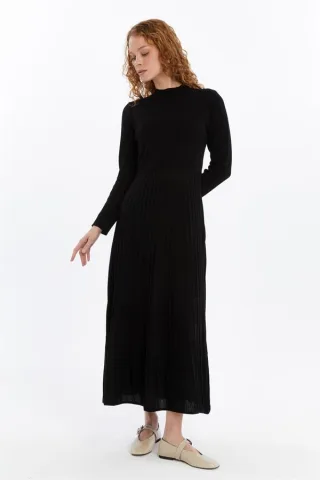 Damen Falten Rock, Cord, Thin Seasonal Cold Yarn Strickwaren Kleid, Schwarz