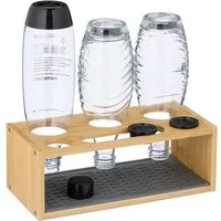 relaxdays Geschirrständer 3er Flaschenhalter aus Bambus, Zubehör für Flaschen für Wassersprudler