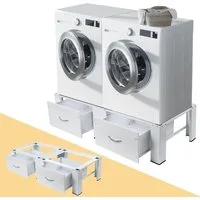 XIIW Waschmaschinenunterschrank Verstärkt Doppel Schublade Podest H32cm Waschmaschinen Untergestell (Stabil Stahl Unter Schrank bis 300KG 126x54x32cm) mit Rutschfester Füße Unter Schrank Erhöhung