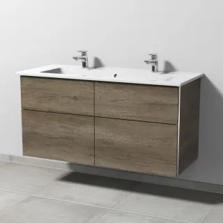 Sanipa 3way Keramik-Set Venticello Keramik-Doppelwaschtisch und Unterbau mit 4 Auszügen, Eiche-Nebra BR32937