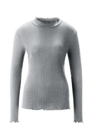 Rich & Royal - Organic Rib Longsleeve Ruffle grey melang� - Gr. - L