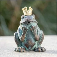 IDYL Gartenfigur Frosch-König wasserspeiend Maße: 9 x 5 x 5 cm, Teichdeko