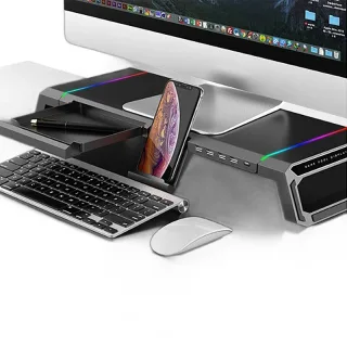 ICE COOREL T1 Multifunctional Monitor Riser Stand with 3USB2.0+USB3.0 Expansion Ports / Storage Drawers / Phone Stand RG