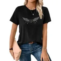 PYLIKE Print-Shirt Damen bequemes Sommer Kurzarmbluse Locker Kristall Print-Shirt Bequem für Freizeit und Büro,Strandurlaub