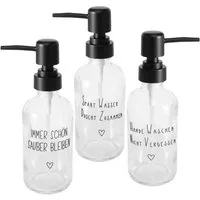 Spetebo Seifenspender Glas Pumpspender mit Spruch, (Set, 3-tlg., je 250 ml), nachfüllbar