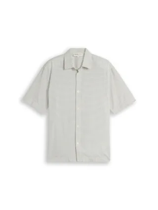 Denim Tom Tailor - Relaxed Fit Kurzarmhemd mit Streifen white blue horizontal stripe - Gr. - M