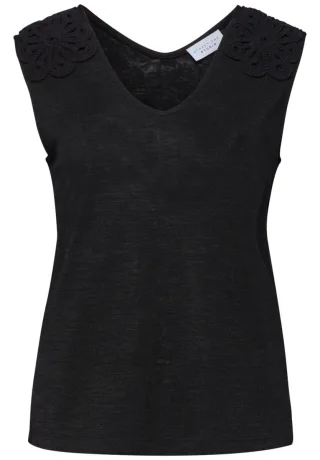 Street One - Top mit V-Ausschnitt & Spitze schwarz - Gr. - 34