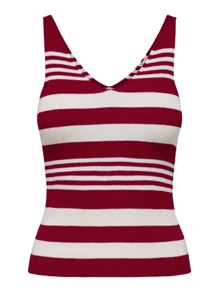 ONLY - ONLORVIETO SL STRIPE V-NECK MM KNT Haute Red - Gr. - S