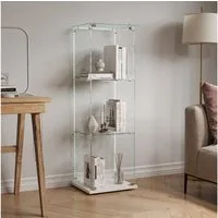 FUROKOY Glasvitrine Standvitrinen, Vitrine aus gehärtetem Glas (Set, 1-St., Vitrinenschrank mit 1 Glastür und Lichtleiste für Sammler, Bücher) Weiß 3 Lagen Sammlervitrine