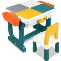 FIVMEN Kindersitzgruppe Höhenverstellbarer Kindertisch mit Stühle Set Spieltisch mit Blocks, (300-tlg)