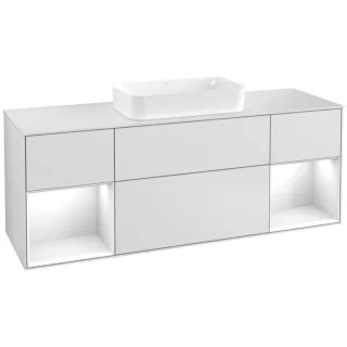 Villeroy und Boch Finion Waschtischunterschrank F331GFMT 160x60,3cm, Abdeckplatte white matt, Regale Glossy white lacquer, White matt lacquer
