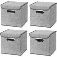 StickandShine Faltbox 4er Set mit Deckel 25x25 cm – Hellgrau, Schwarz, Weiß, Türkis, Creme