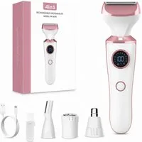 XEOOCE Epilierer Damenrasierer, 4-in-1, Elektrisch, USB-C, Körper & Gesicht, Trimmer, Aufsätze: 4 St., Haarentferner + 4 Aufsätze + Typ-C-Kabel + Anleitung, 4-in-1, wasserdicht, Nass-/Trockenrasur, Typ-C-Ladung, LED-Display
