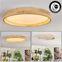 hofstein Deckenleuchte Deckenlampe aus Holz/Metall/Kunststoff in Natur/Weiß, LED wechselbar, 3000 Kelvin, im skandinavisch/modernen Design mit rundem Schirm (40cm), 1-flammig