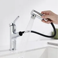 LuxusKollektion Waschtischarmatur Wasserhahn Einhebelmischer Ausziehbar 2 Strahlarten Höhe 196mm–chrom