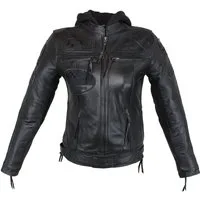 Alpha Speeds Bikerjacke Damen Leder Jacke Biker Freizeit Highway Jacke Schwarz aus weichem Lammleder, mit Protektoren & Kapuze