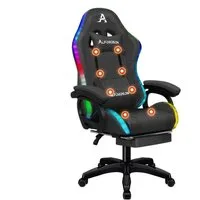 ALFORDSON Gaming-Stuhl mit 8-Punkt-Massagefunktion, mit RGB-Beleuchtung, mit Lendenwirbelstütze und Kopfstütze, Stoff, Dunkelgrau