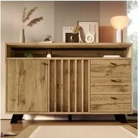 Flieks Kommode mit 3 Schubladen, 2 Türen und verstellbarer Ablagen (1 St., 120x40x85 cm), Sideboard Mehrzweckschrank Holzschrank Eichefarbe