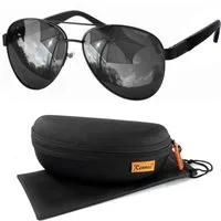 Rennec Pilotenbrille (Sonnenbrille Herren Pilotenbrille Damen Polarisiert Schwarz mit Hardcase) Große Polarisierte Gläser UV400, Brillenbügel im Motorsport Optik