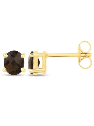 Vira Jewels Ohrstecker 925-Sterling Silber vergoldet Glänzend Rauchquartz