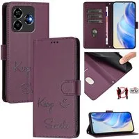 Wigento Smartphone-Hülle Für ZTE Blade V60 Vita / Axon 60 Lite Design Kunst Leder Hülle Violett, Design Kunstleder Hülle RFID-Schutz und praktischen Kartenfächern