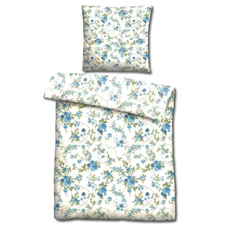 CloudComfort Basic Mikrofaser Bettwäsche blaue Blumen 135 x 200 + 80 x 80 cm