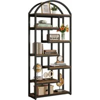 Tribesigns Bücherregal 180cm Bogendesign 7 Fachböden Industrial Regal Braun Schwarz