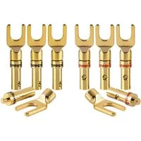 Poppstar Kabelschuhe für Lautsprecherkabel, Stecker 24k vergoldet Audio-Adapter, 8x Gabelstecker elektrische Verbindung von Kabeln bis 4mm² Querschnitt