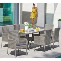 MERXX Garten-Essgruppe Costa Rica, (13-tlg., 6x Sessel, 1x Tisch 140x80 cm, inkl. Sitzkissen, OTTOs Choice), Polyrattan, Tischplatte aus Sicherheitsglas, Unser Dauertiefpreis