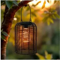 Spetebo LED Gartenleuchte Solar Lampe schwarz, mit Glühbirne, LED, warm weiß, in Rattan Optik