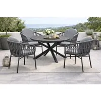 Destiny Garten-Essgruppe COMO ARONA, (4x Sessel, 1x Tisch), 4x stapelb. Sessel +Polster, 1x Tisch ausziehb. 120/170cm, 145/199 cm
