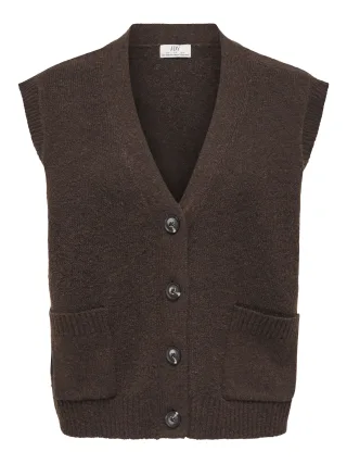 JDY - JDYSUPER S/L V-NECK VEST KNT NOOS Coffee Bean - Gr. - XL