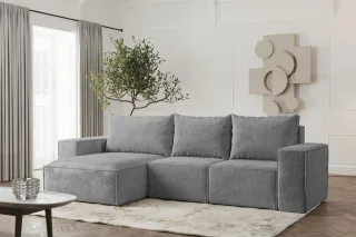 Ecksofa Designersofa ESTELLE in Stoff Abriamo Grau Ottomane Links