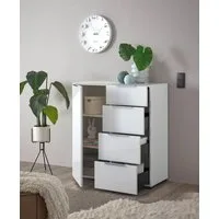 HBZ Sideboard Santorin Mehrzweckschrank-Universalschrank, BxHxT 90x99x40 cm (1 St), Mit 1 Tür und 4 Schubkästen mit Softclose, Glasfront und Glasoberboden