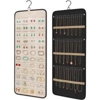 FOUORTUNATE-BEE Schmuckständer Hängendes Schmuck-Organizer Set – Doppelseitige Aufbewahrungstasche, Transparentes Schmuckhängesystem für Ringe Ohrringe Ketten Armbänder
