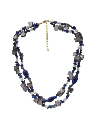 Steuer Modeschmuck Collier Collier 2-reihig Sodalith,Perlen und Muschel