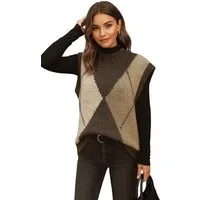 Worldclassca Pullunder WORLDCLASSCA Damen Strickpullunder Kariert Karo Muster Pulli Neue Kollektion - Stilvolle und gemütliche Strickmode für Damen