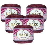NAKO 5 x Nako Estiva Silky Häkelwolle, 220 m, Strickgarn,Häkelgarn, Garn aus Bambus
