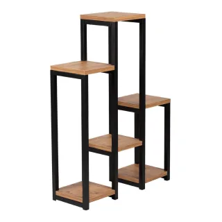 [en.casa] Pflanzenregal, Braun, Schwarz, Holzwerkstoff, Metall, Holz Optik, 56x78.5x20 cm, Wohnzimmer, Wohnzimmertische, Blumenständer