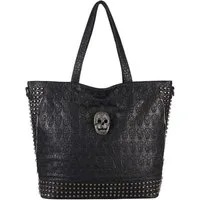 ITALYSHOP24 Schultertasche Damen XXL Totenkopf Shopper Tasche, Skull Optik, als Handtasche & Umhängetasche tragbar