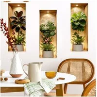 MOPUEA Wandsticker 3 Stück Pflanzen-Wandaufkleber 3D Wandtattoo für Wohnzimmer (Set, 3 St., Wasserfest & Leicht Zu Reinigen), 3d effekt für Büro, Flur, Wohnzimmer, Küche und Schlafzimmer